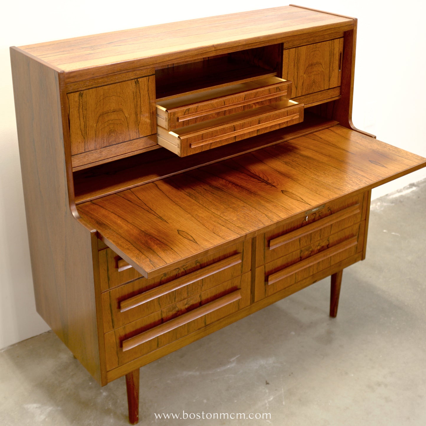 Klim Møbelfabrik Rosewood Secretary Desk with Hidden Shelf Designed by Erling Torvits -