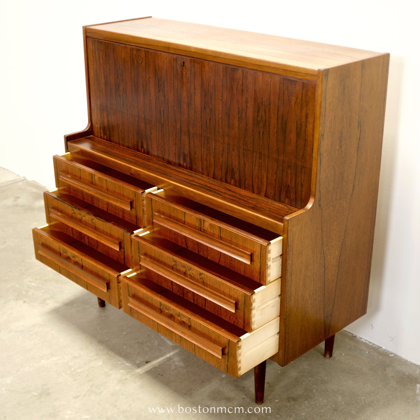 Klim Møbelfabrik Rosewood Secretary Desk with Hidden Shelf Designed by Erling Torvits -