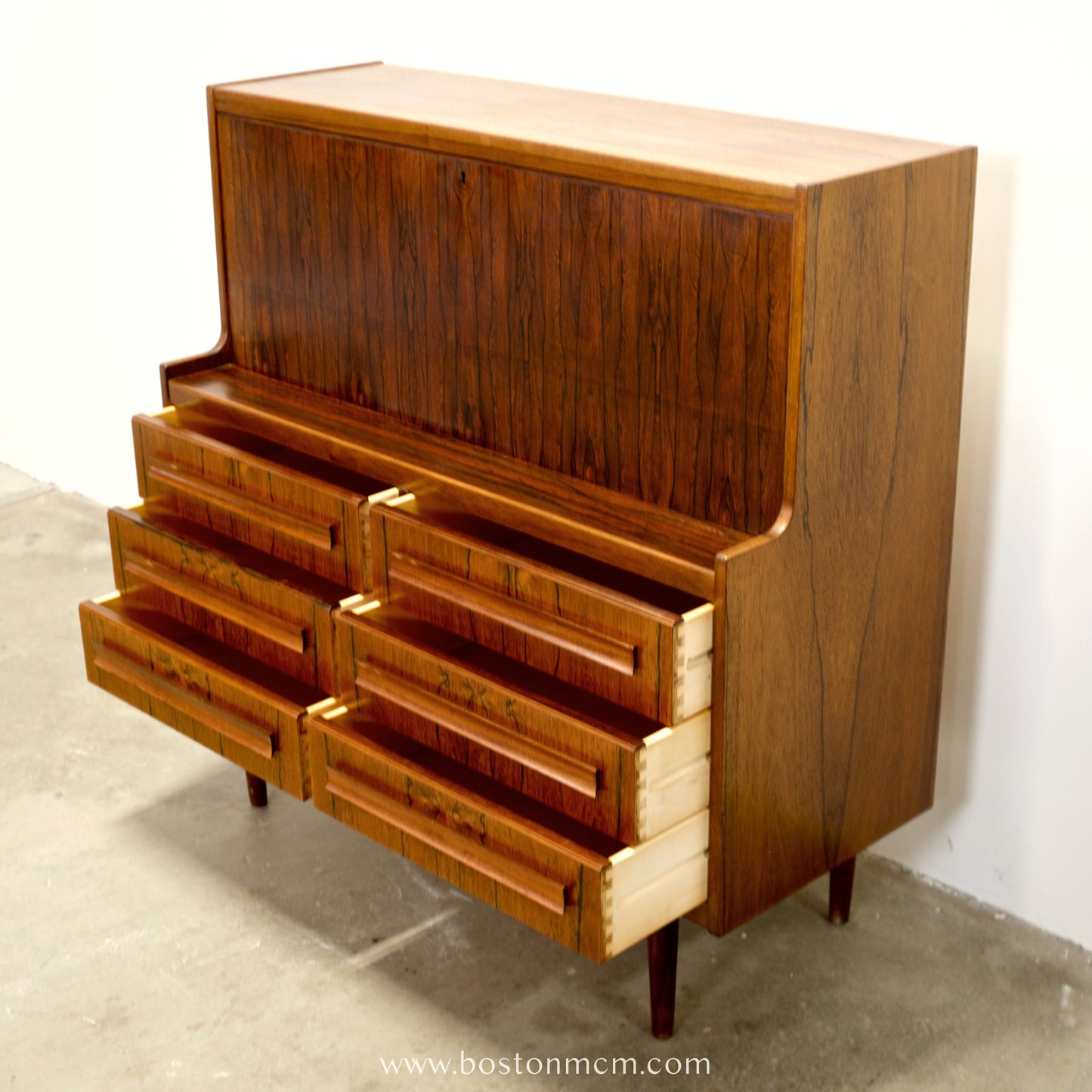 Klim Møbelfabrik Rosewood Secretary Desk with Hidden Shelf Designed by Erling Torvits -