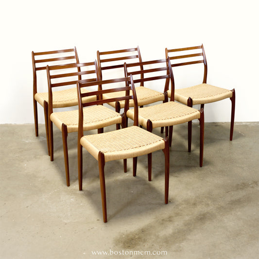 J.L. Møllers Møbelfabrik Set of 6 Rosewood Model No. 78 Chairs Designed by N.O. Møller - #A1781
