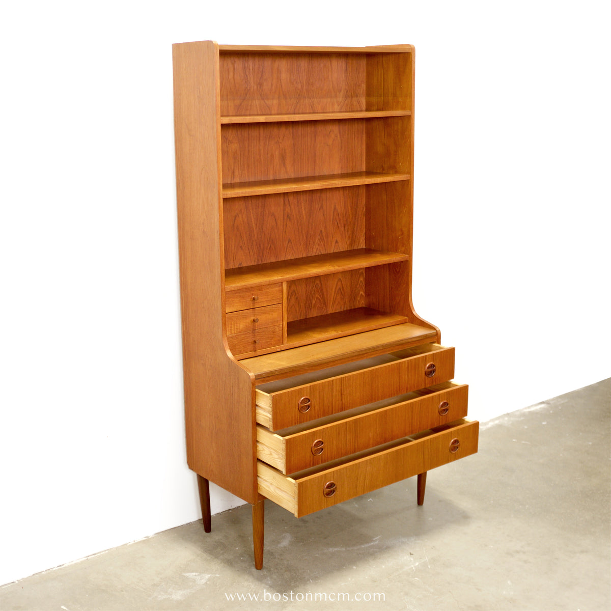 Danish Teak Bookcase with Secretary Desk - #A2239