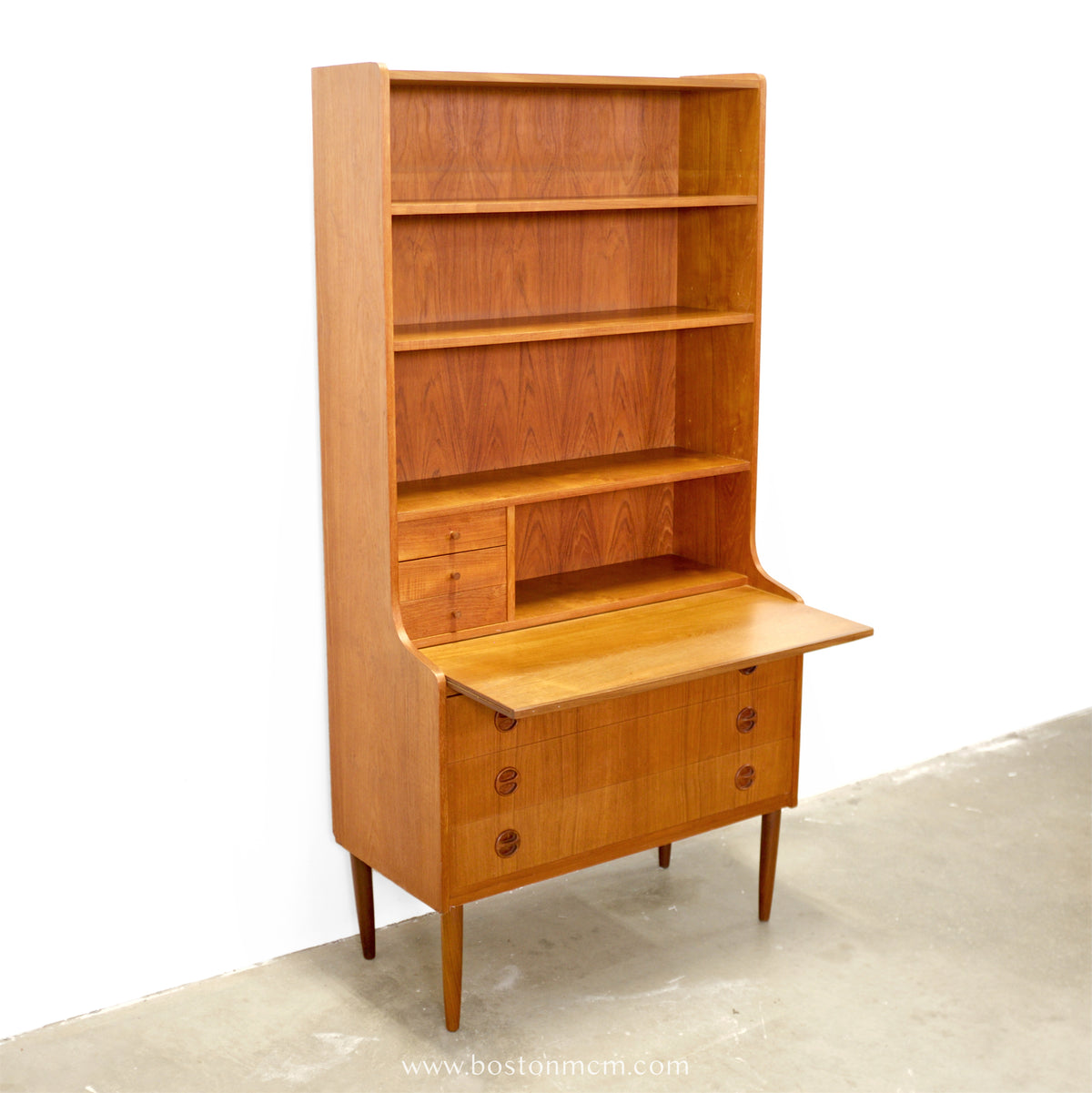 Danish Teak Bookcase with Secretary Desk - #A2239