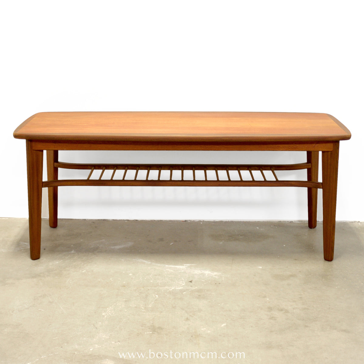 Danish Teak Coffee Table w/ Lower Spindled Shelf - #A2183