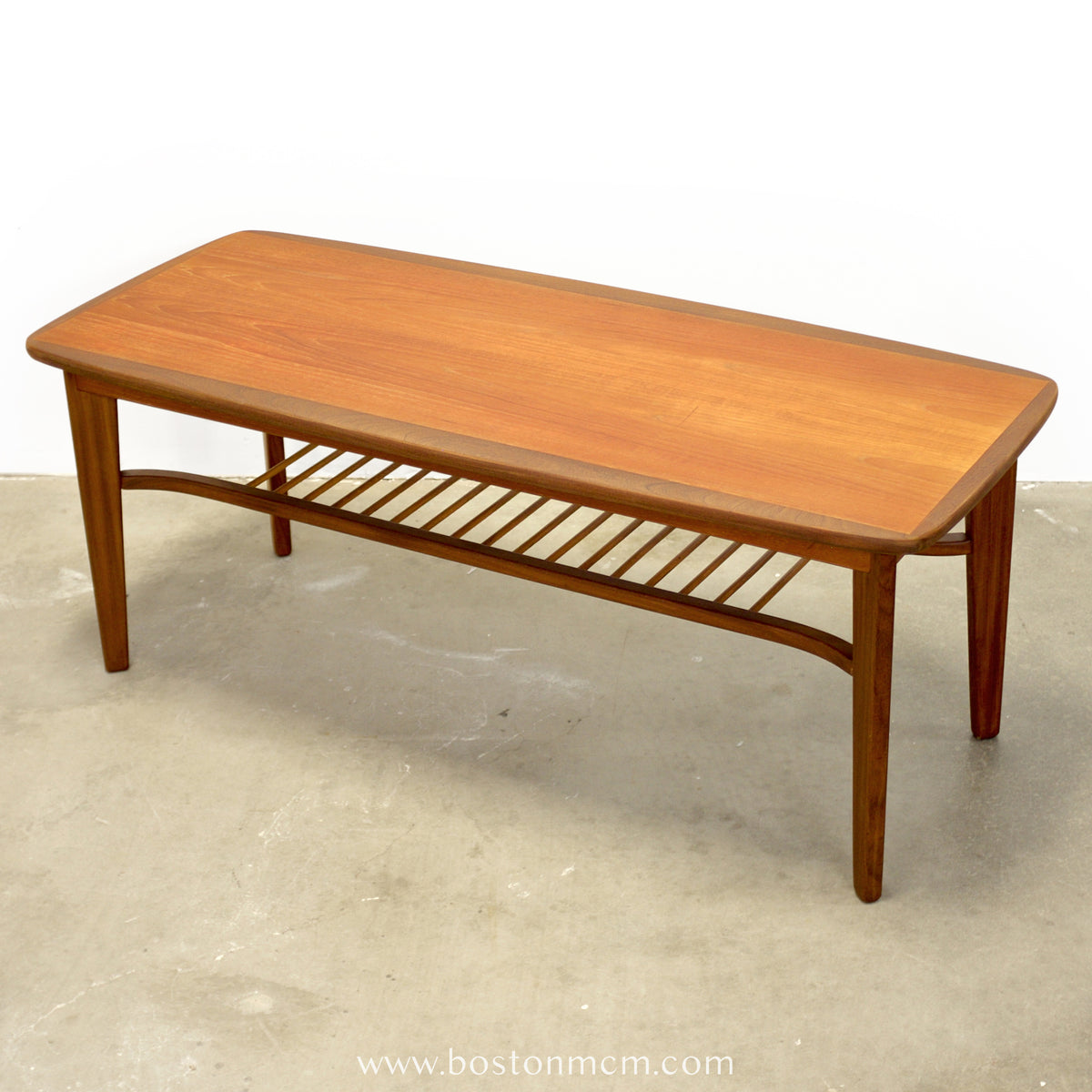 Danish Teak Coffee Table w/ Lower Spindled Shelf - #A2183