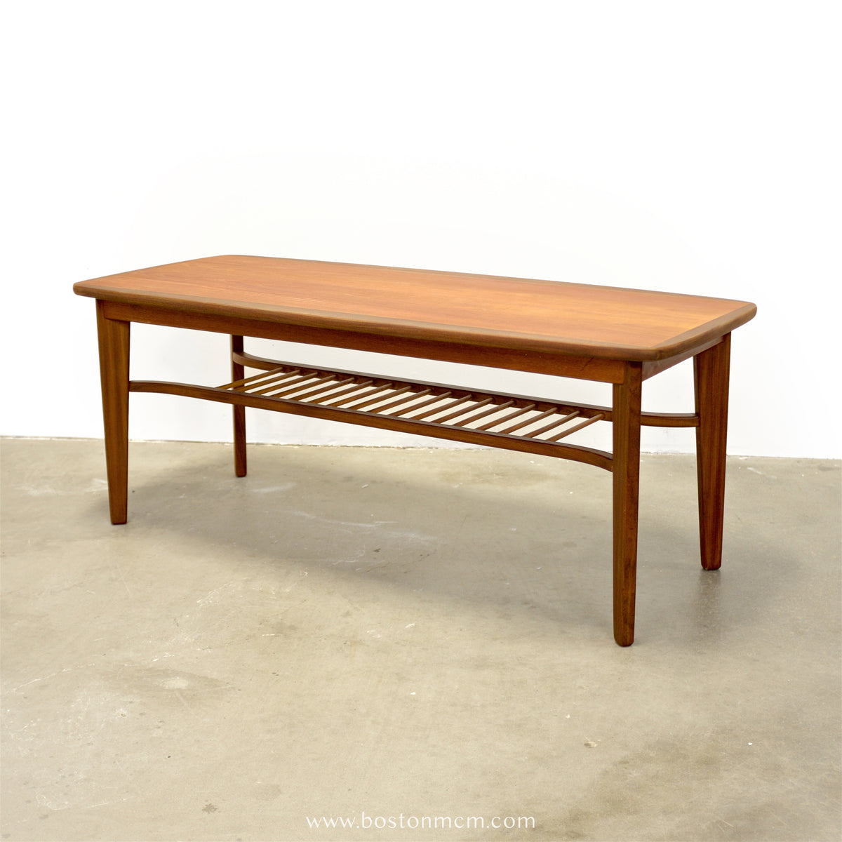 Danish Teak Coffee Table w/ Lower Spindled Shelf - #A2183