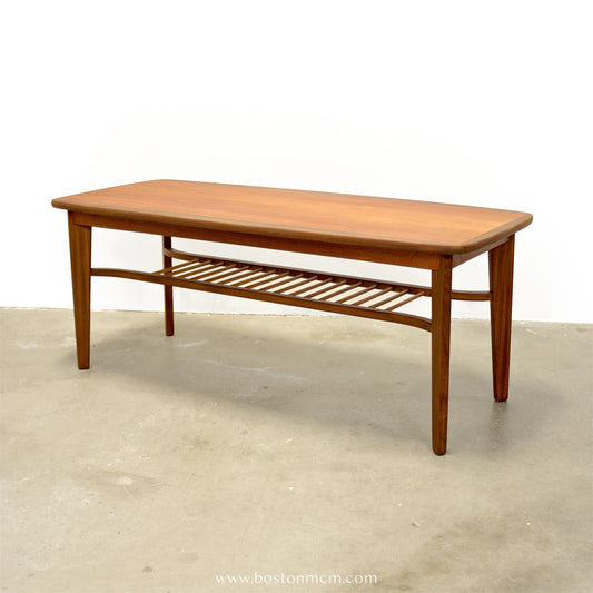 Danish Teak Coffee Table w/ Lower Spindled Shelf - #A2183