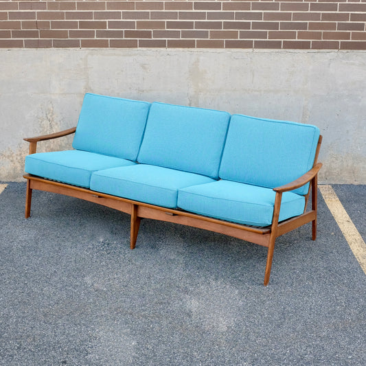 Walnut Spindle-Back Couch - Newly Upholstered