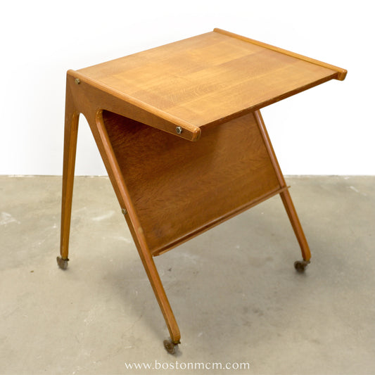 Danish Solid Oak Drafting Table / Serving Trolley / Bar Cart - #A1758