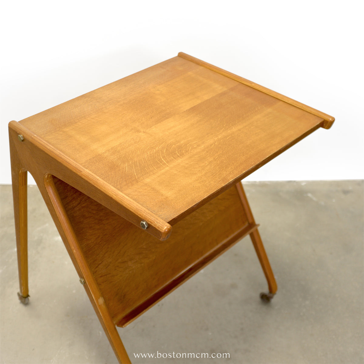 Danish Solid Oak Drafting Table / Serving Trolley / Bar Cart - #A1758