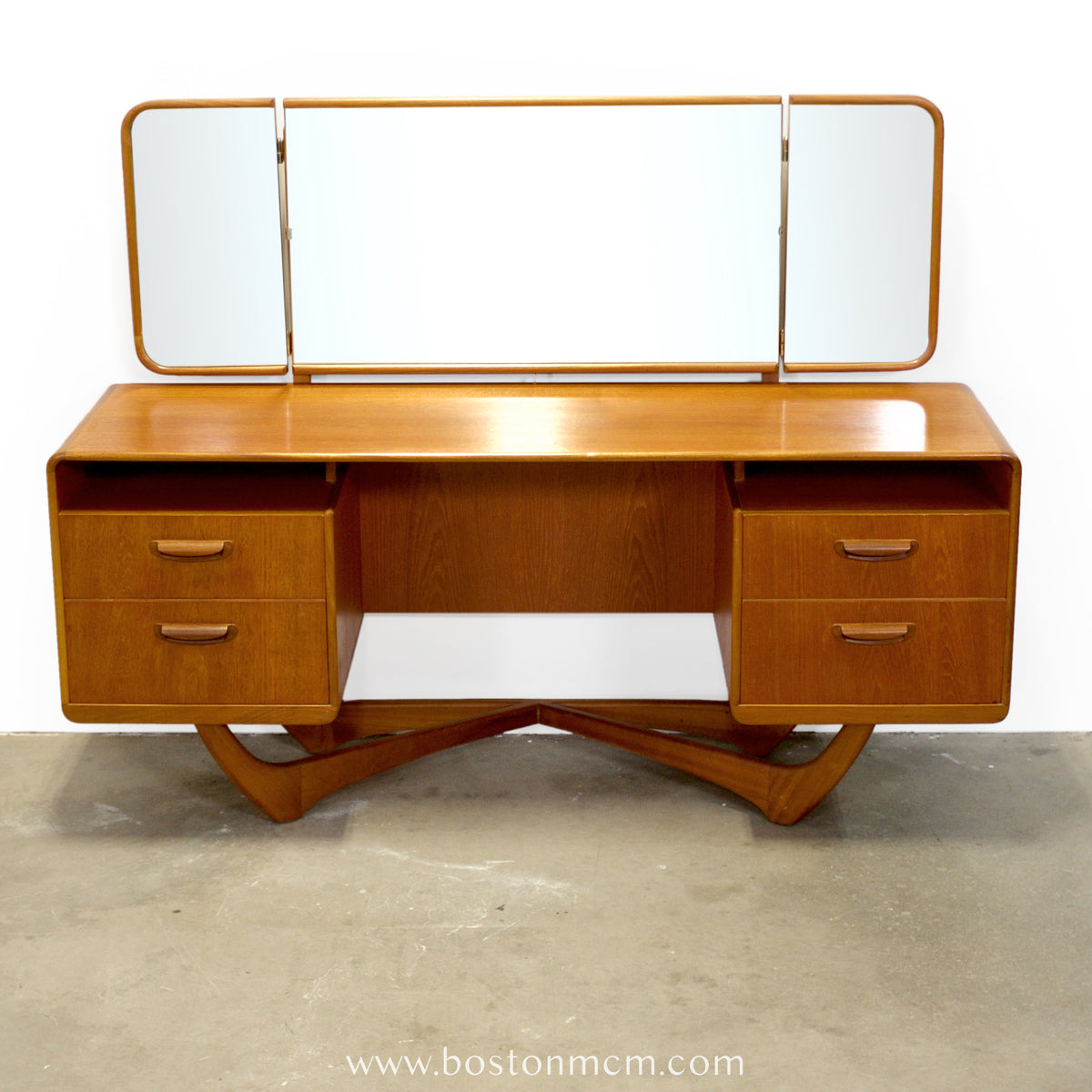 Beithcraft “Symphony" Teak Vanity with Triptych Mirror - #A2330