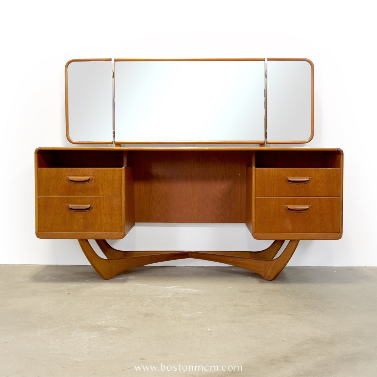 Beithcraft “Symphony" Teak Vanity with Triptych Mirror - #A2330