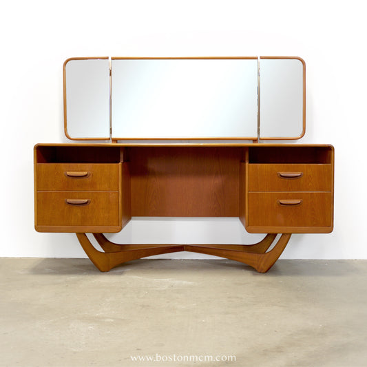 Beithcraft “Symphony" Teak Vanity with Triptych Mirror - #A2330