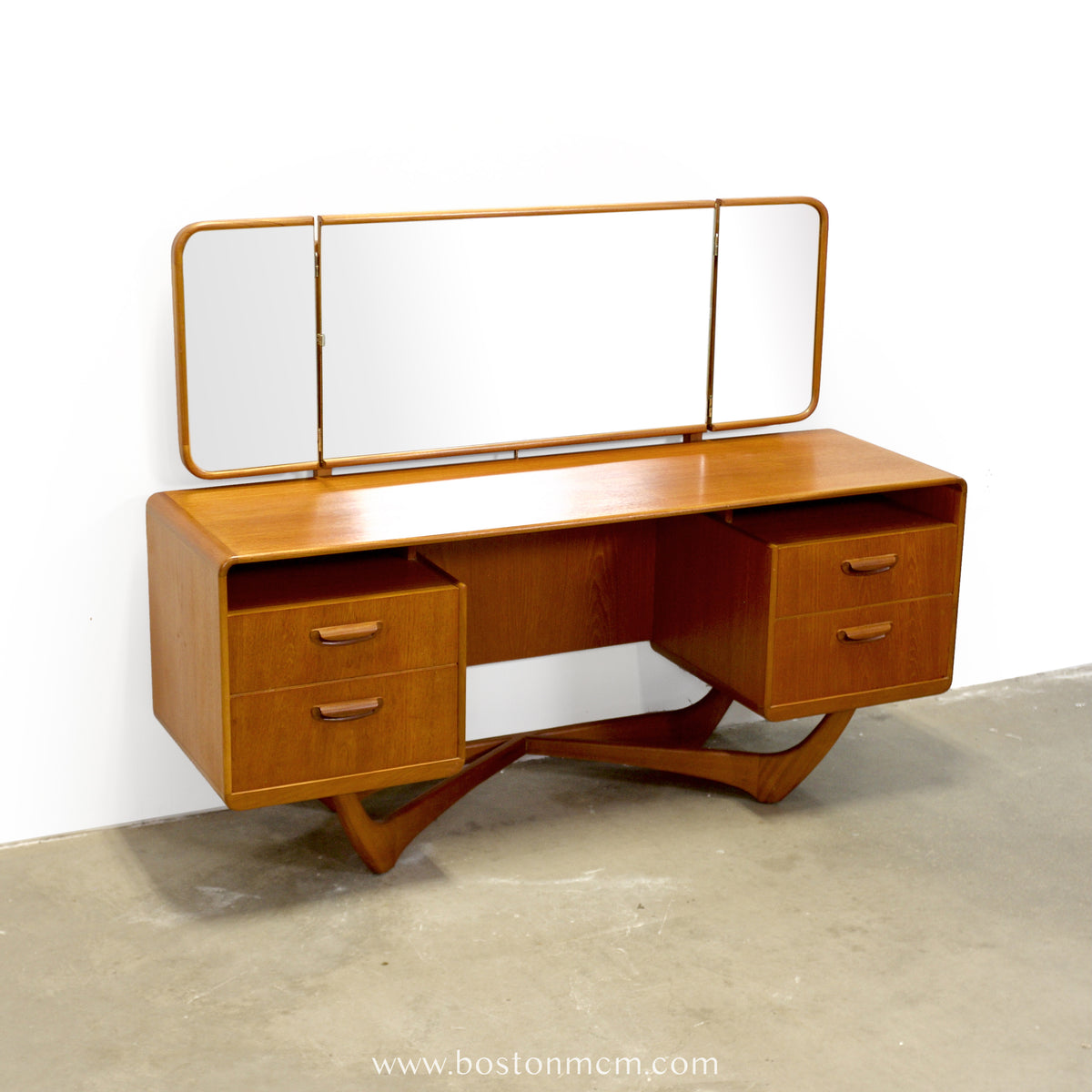 Beithcraft “Symphony" Teak Vanity with Triptych Mirror - #A2330