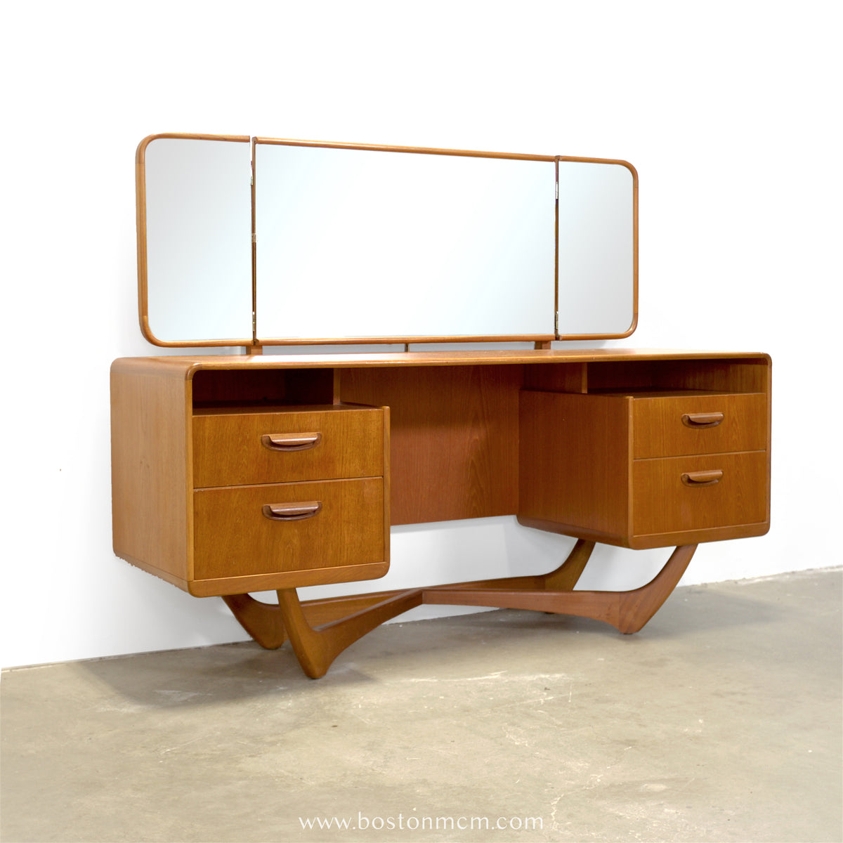 Beithcraft “Symphony" Teak Vanity with Triptych Mirror - #A2330