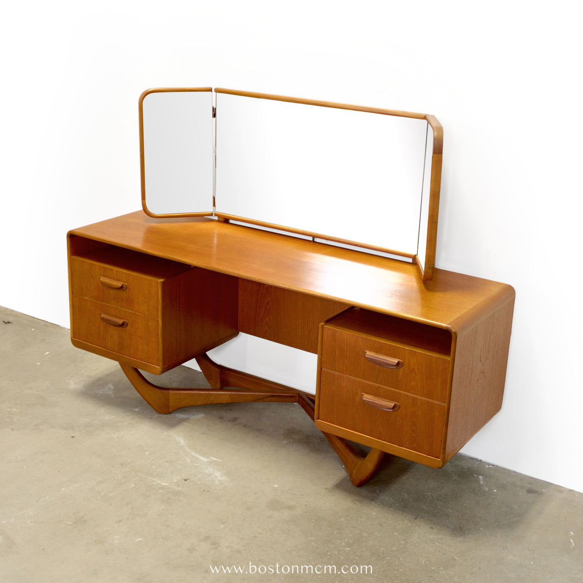 Beithcraft “Symphony" Teak Vanity with Triptych Mirror - #A2330