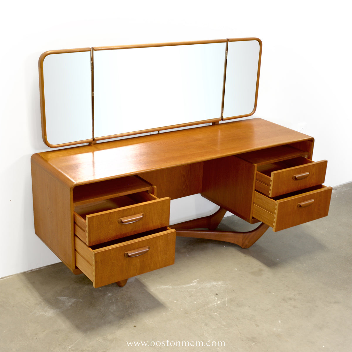 Beithcraft “Symphony" Teak Vanity with Triptych Mirror - #A2330