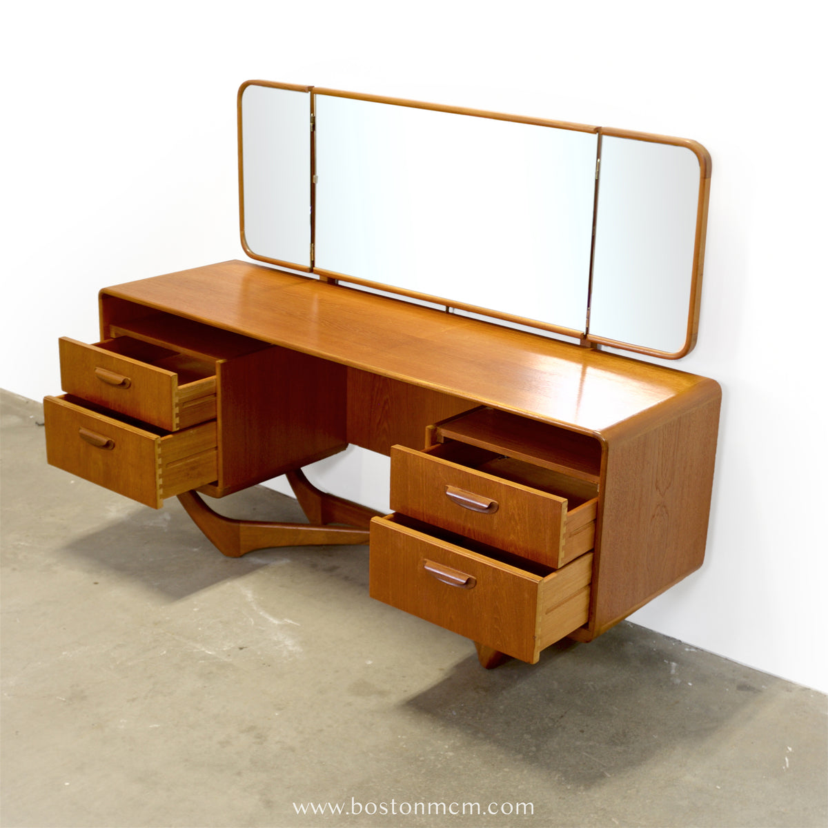 Beithcraft “Symphony" Teak Vanity with Triptych Mirror - #A2330