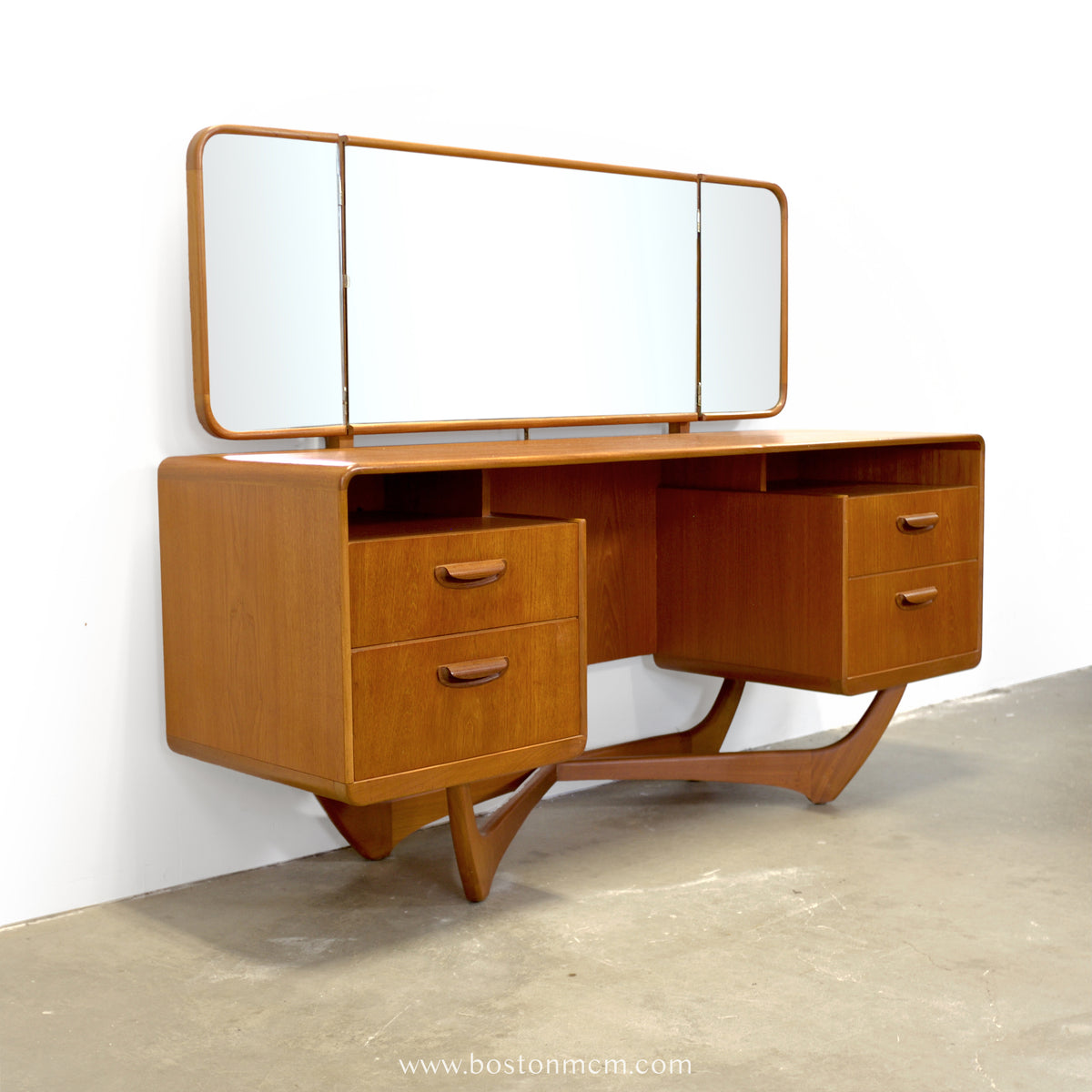Beithcraft “Symphony" Teak Vanity with Triptych Mirror - #A2330