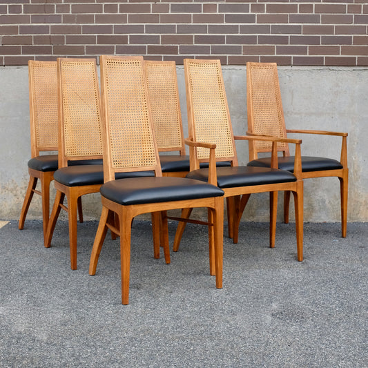 Lane Furniture "Rhythm" Walnut & Cane Dining Chairs - Set of 6