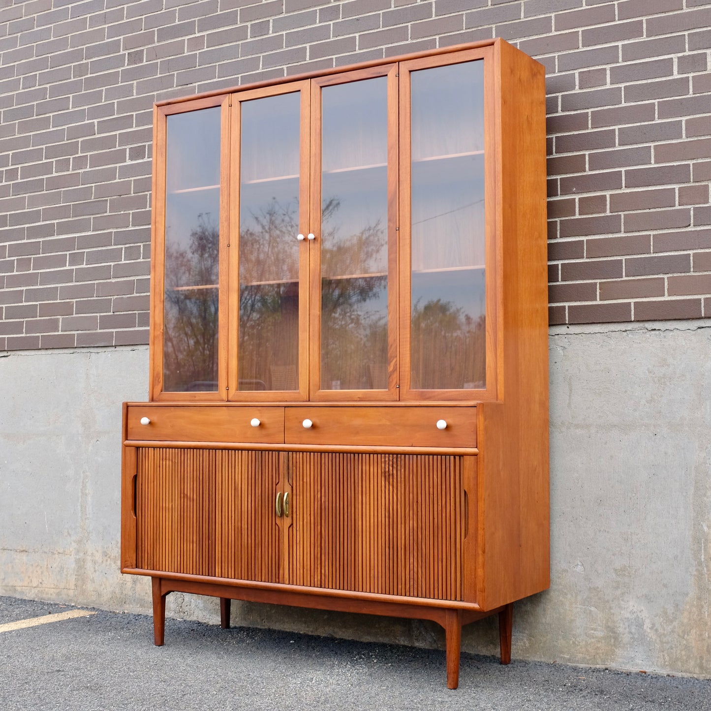 Drexel Furniture "Declaration" Walnut Hutch / China Cabinet with Tambour Doors