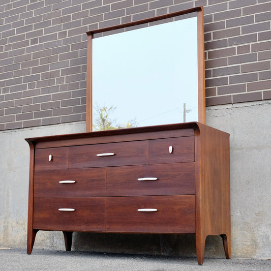 Drexel Furniture "Profile" 7 Drawer Walnut Dresser & Mirror