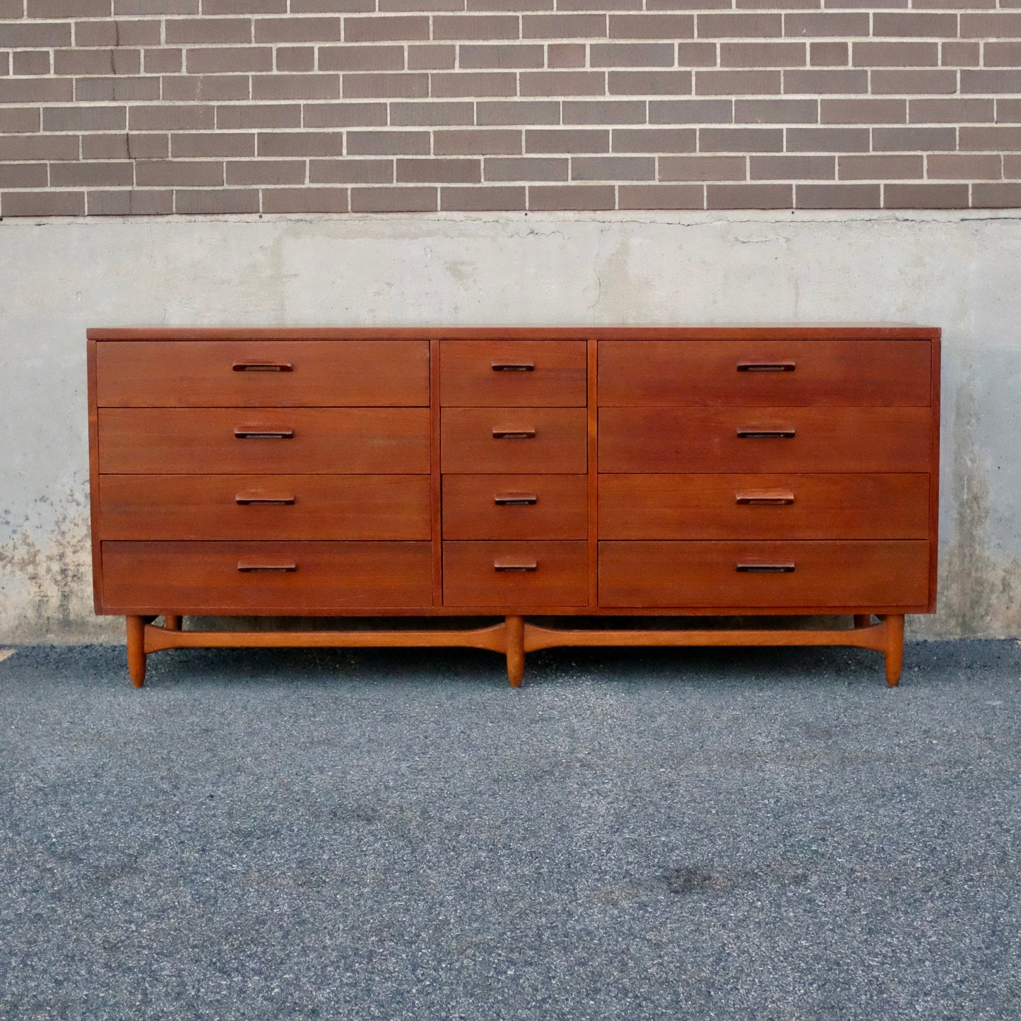 Lane Furniture "Nordholm" 12 Drawer Teak Dresser & Mirror