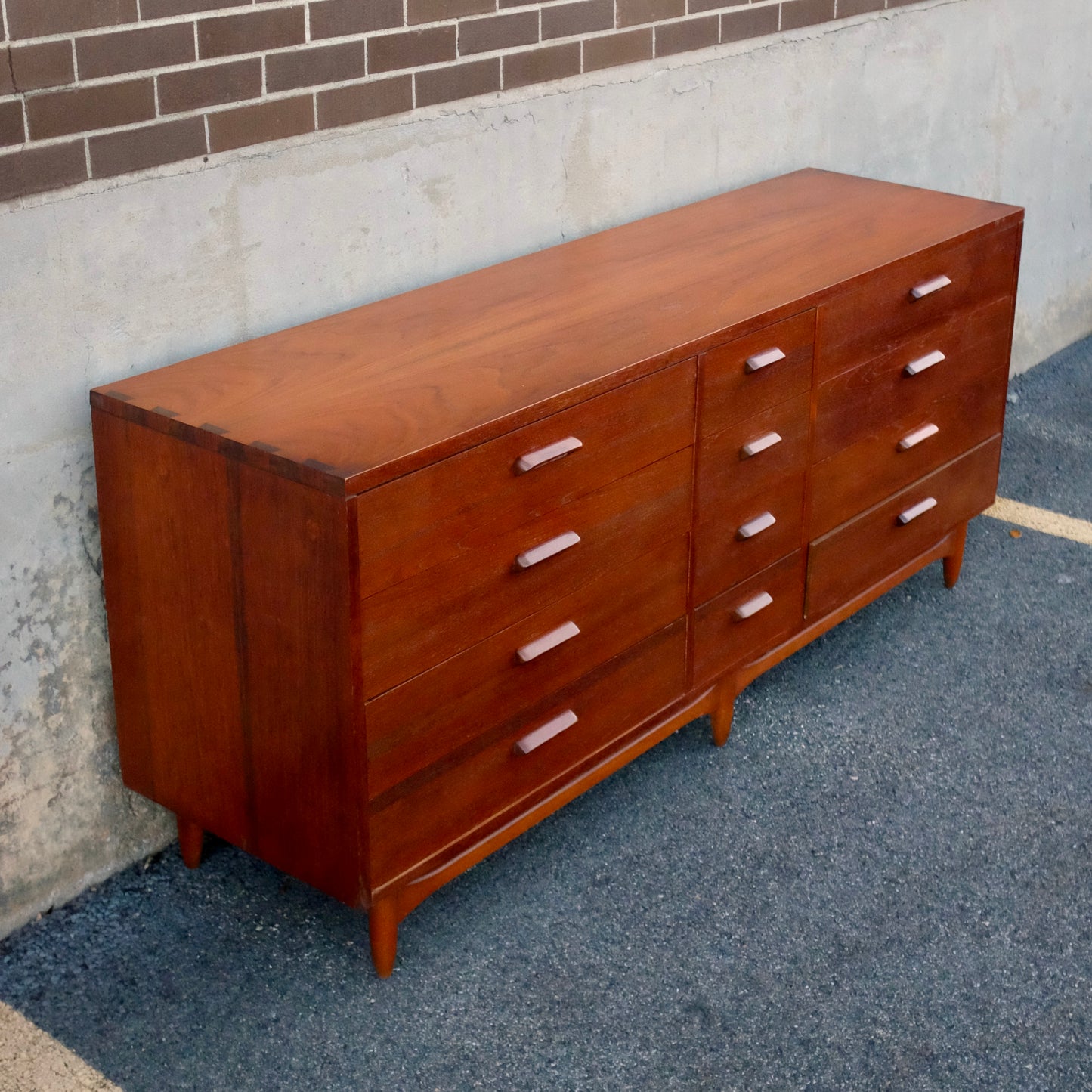 Lane Furniture "Nordholm" 12 Drawer Teak Dresser & Mirror