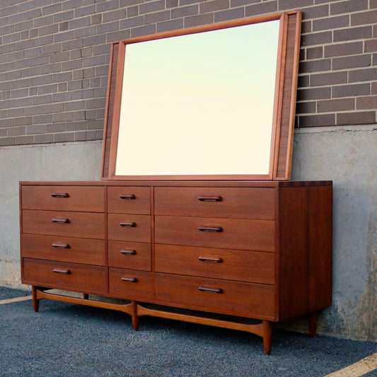 Lane Furniture "Nordholm" 12 Drawer Teak Dresser & Mirror