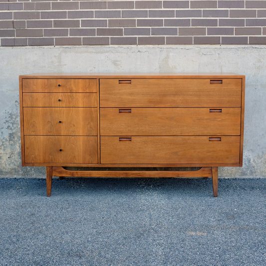 American of Martinsville Walnut 7 Drawer Low Dresser