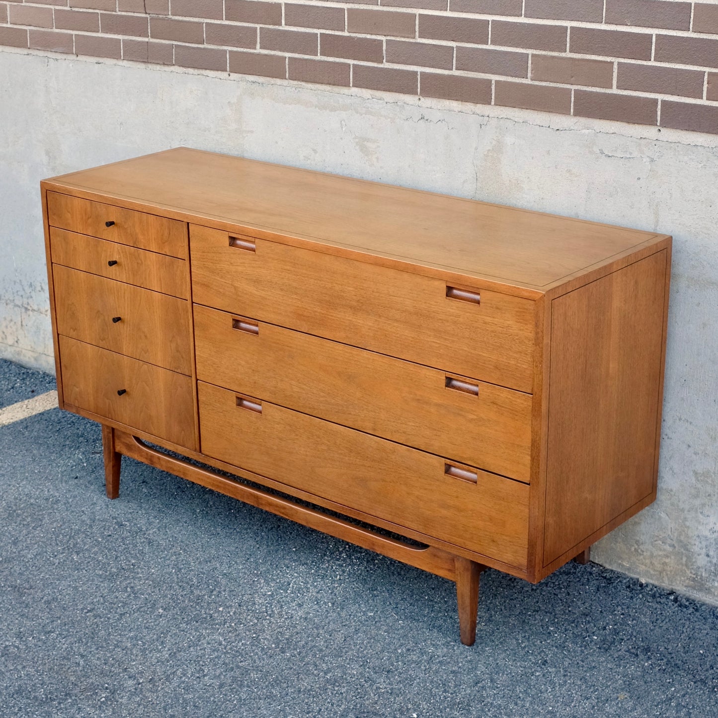 American of Martinsville Walnut 7 Drawer Low Dresser