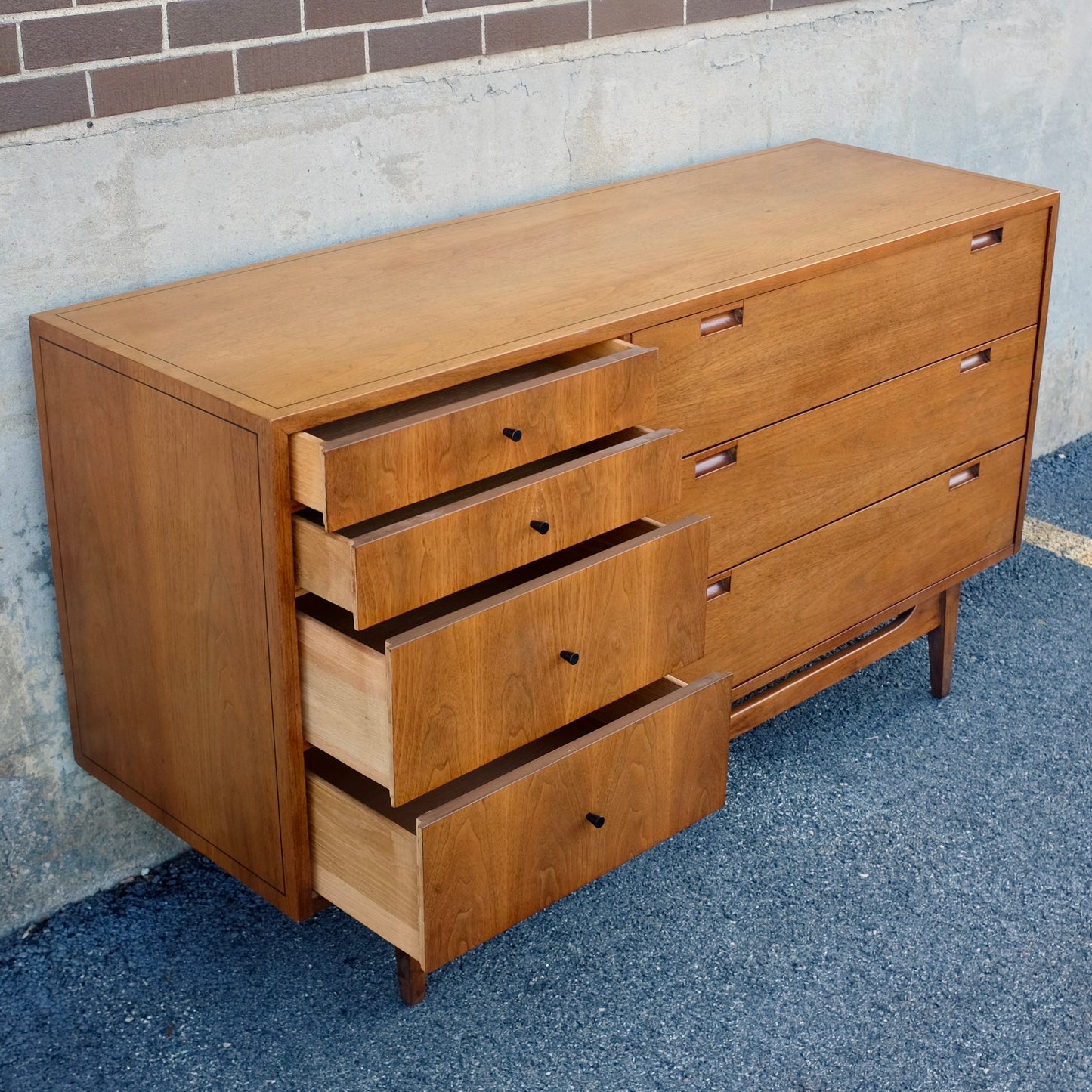 American of Martinsville Walnut 7 Drawer Low Dresser