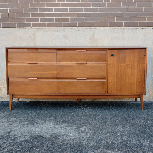 American of Martinsville Nine Drawer Walnut Dresser & Mirror