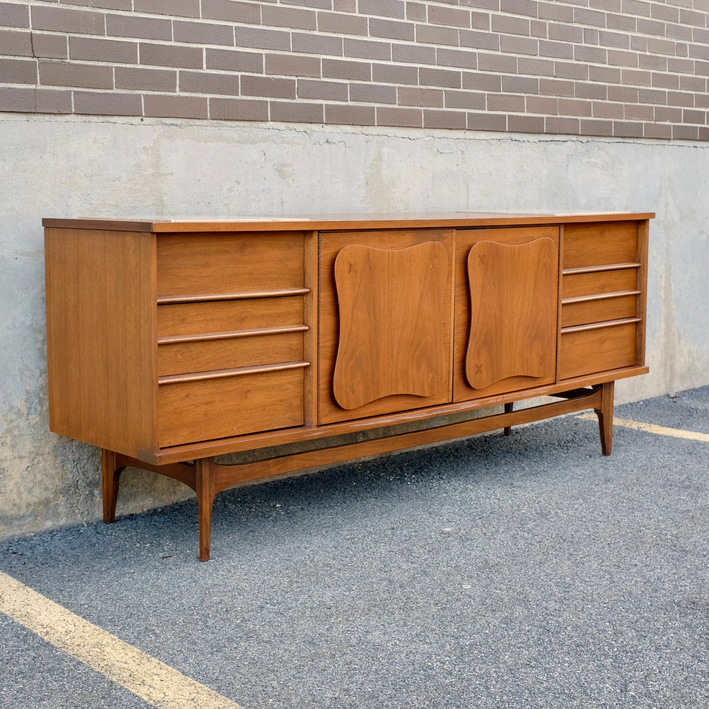 Bassett Furniture "Monterey" Walnut & Rosewood Low Dresser & Mirror