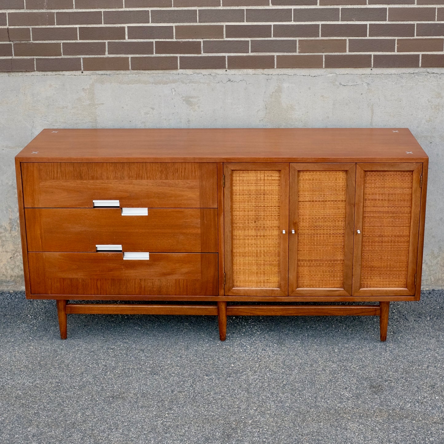 American of Martinsville "Accord" Walnut & Cane Dresser