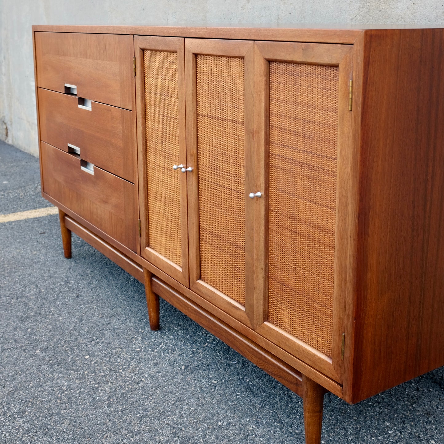 American of Martinsville "Accord" Walnut & Cane Dresser