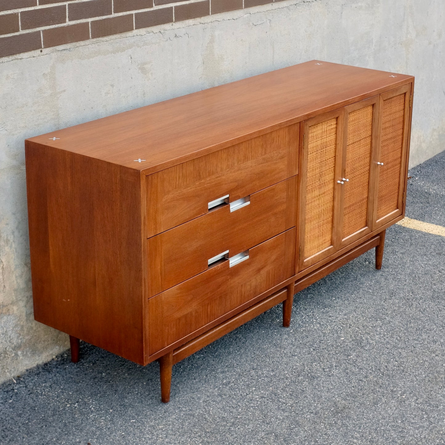 American of Martinsville "Accord" Walnut & Cane Dresser