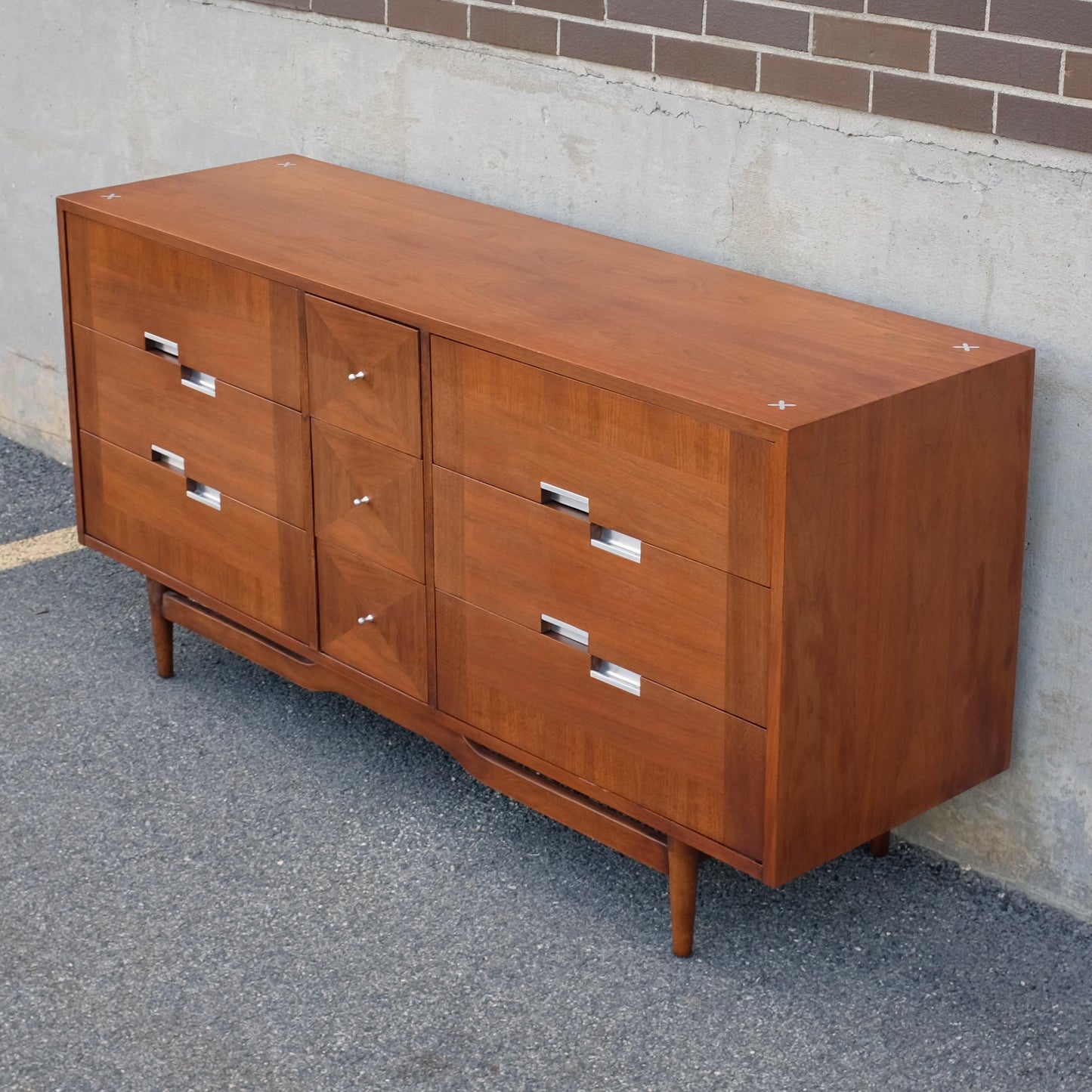 American of Martinsville "Accord" Walnut Nine Drawer Dresser