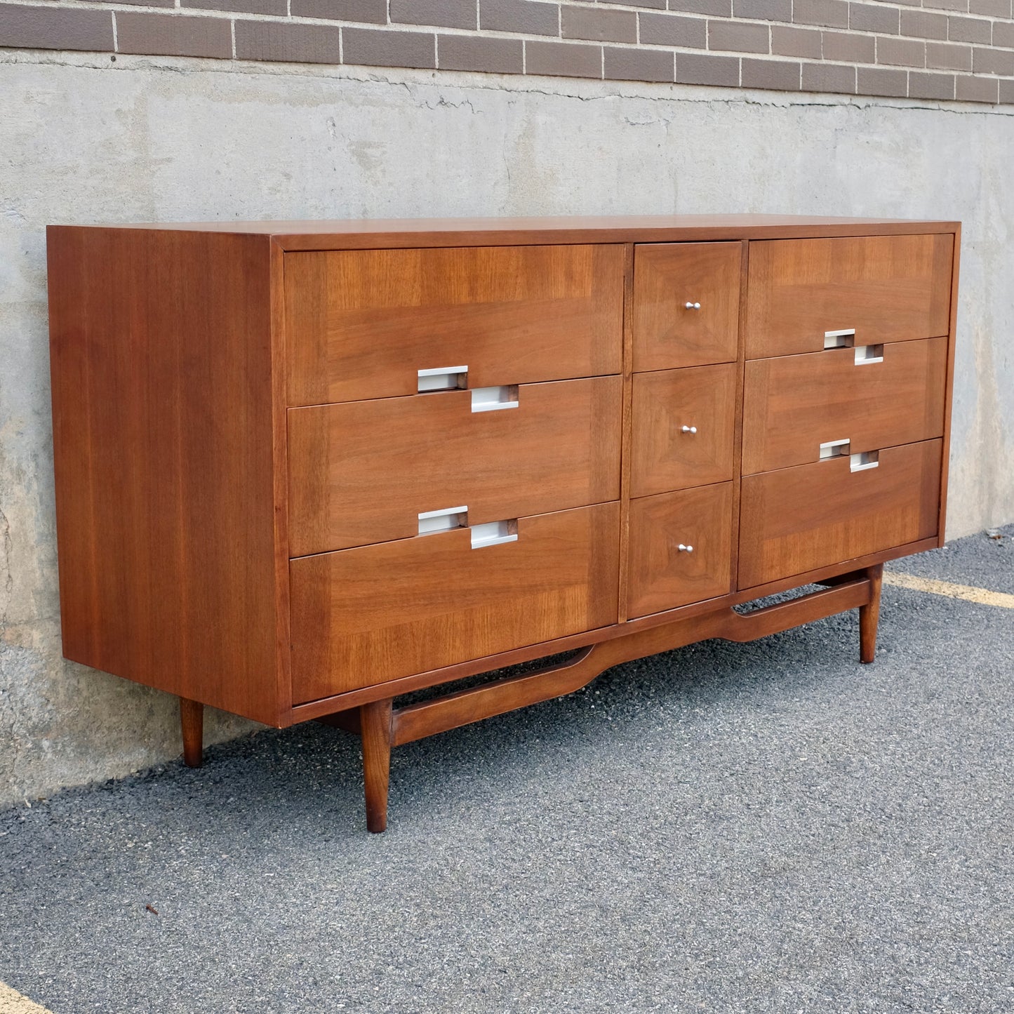 American of Martinsville "Accord" Walnut Nine Drawer Dresser