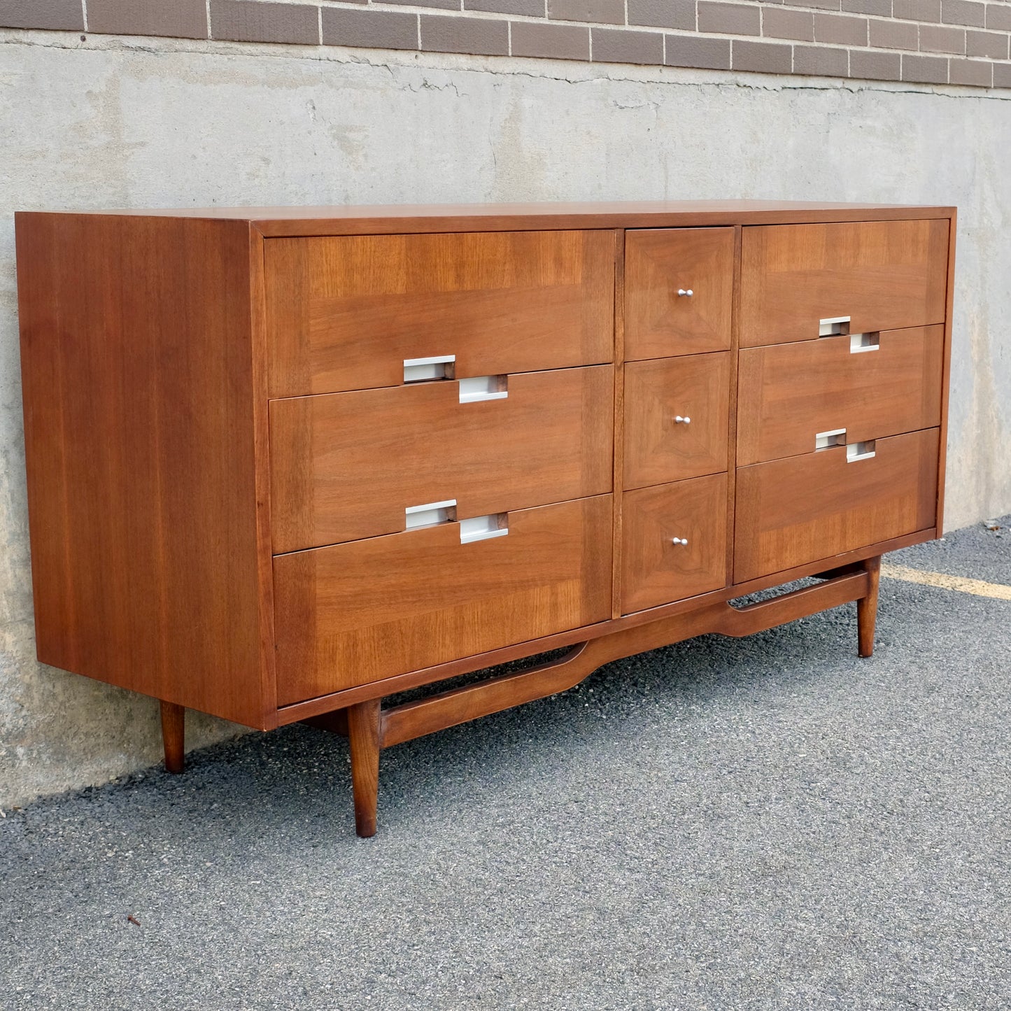 American of Martinsville "Accord" Walnut Nine Drawer Dresser