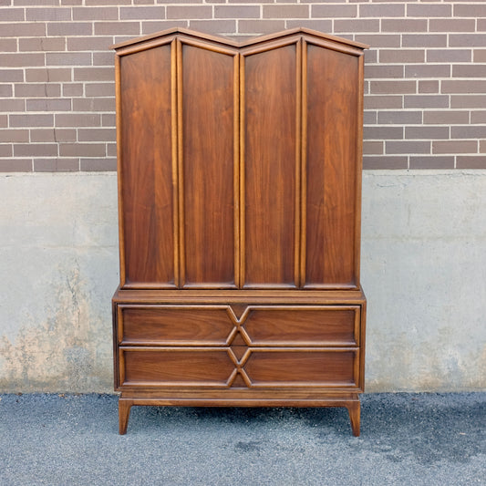 American of Martinsville Walnut X-Design Tall Dresser / Chest Designed by Merton Gershun