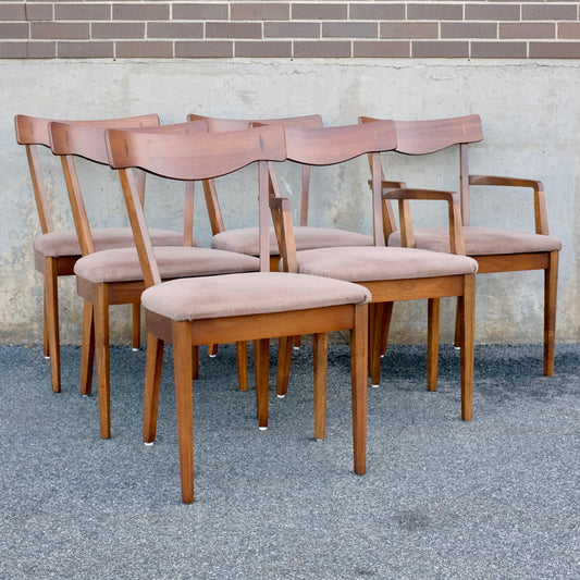 American of Martinsville "Dania II" Set of 6 Walnut & Rosewood Dining Chairs