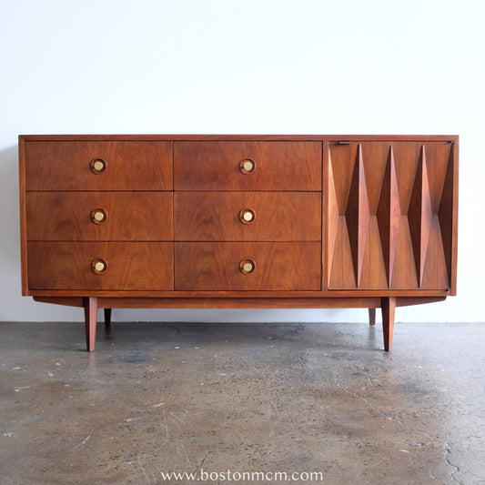 American of Martinsville "Harlequin" Walnut Low Dreser / Credenza