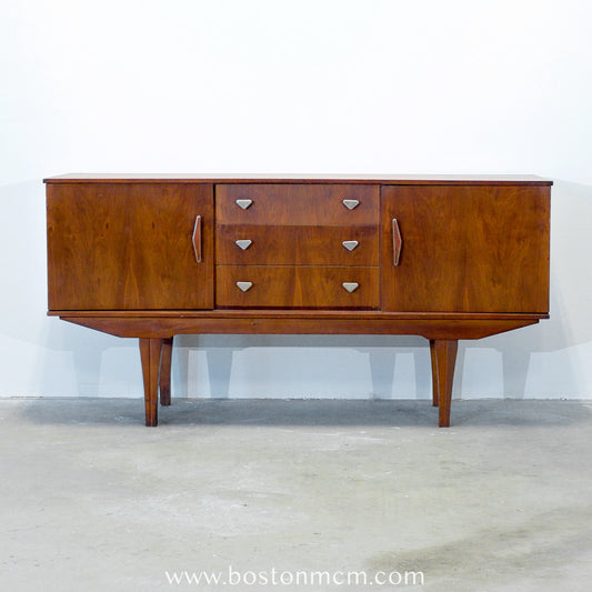 British Small Credenza with Metal Handles and Curved Front