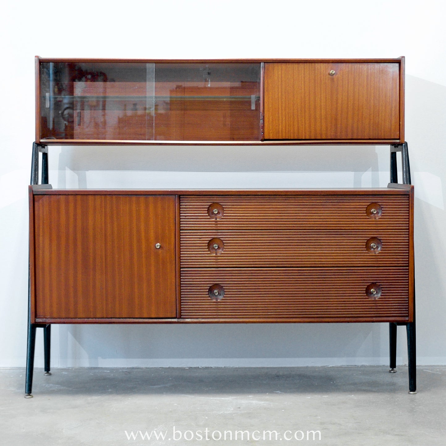 British Teak Hutch / China Cabinet with Floating Top