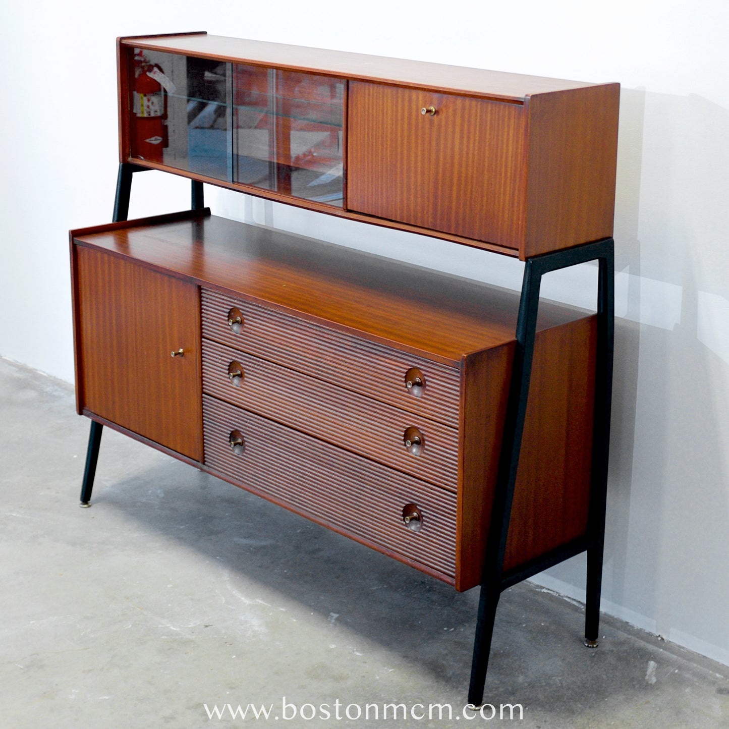 British Teak Hutch / China Cabinet with Floating Top