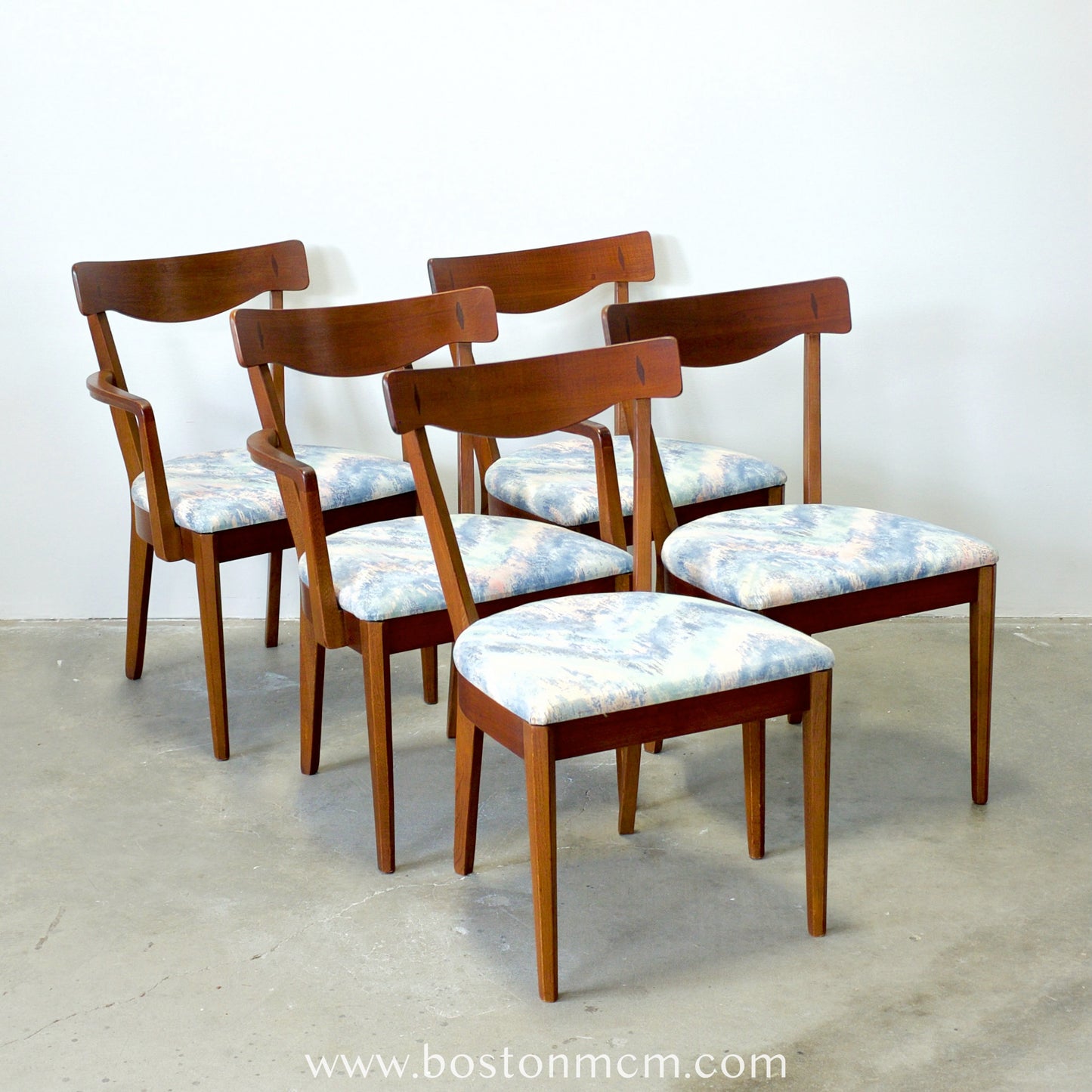 American of Martinsville "Dania II" Set of 5 Walnut & Rosewood Dining Chairs