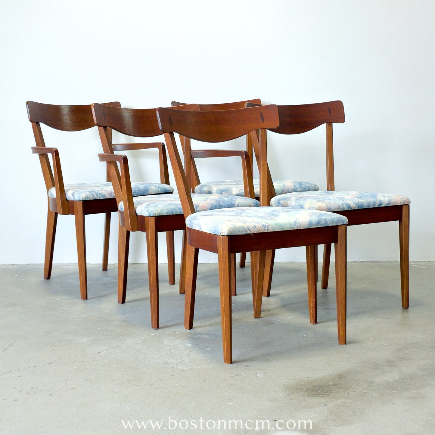 American of Martinsville "Dania II" Set of 5 Walnut & Rosewood Dining Chairs