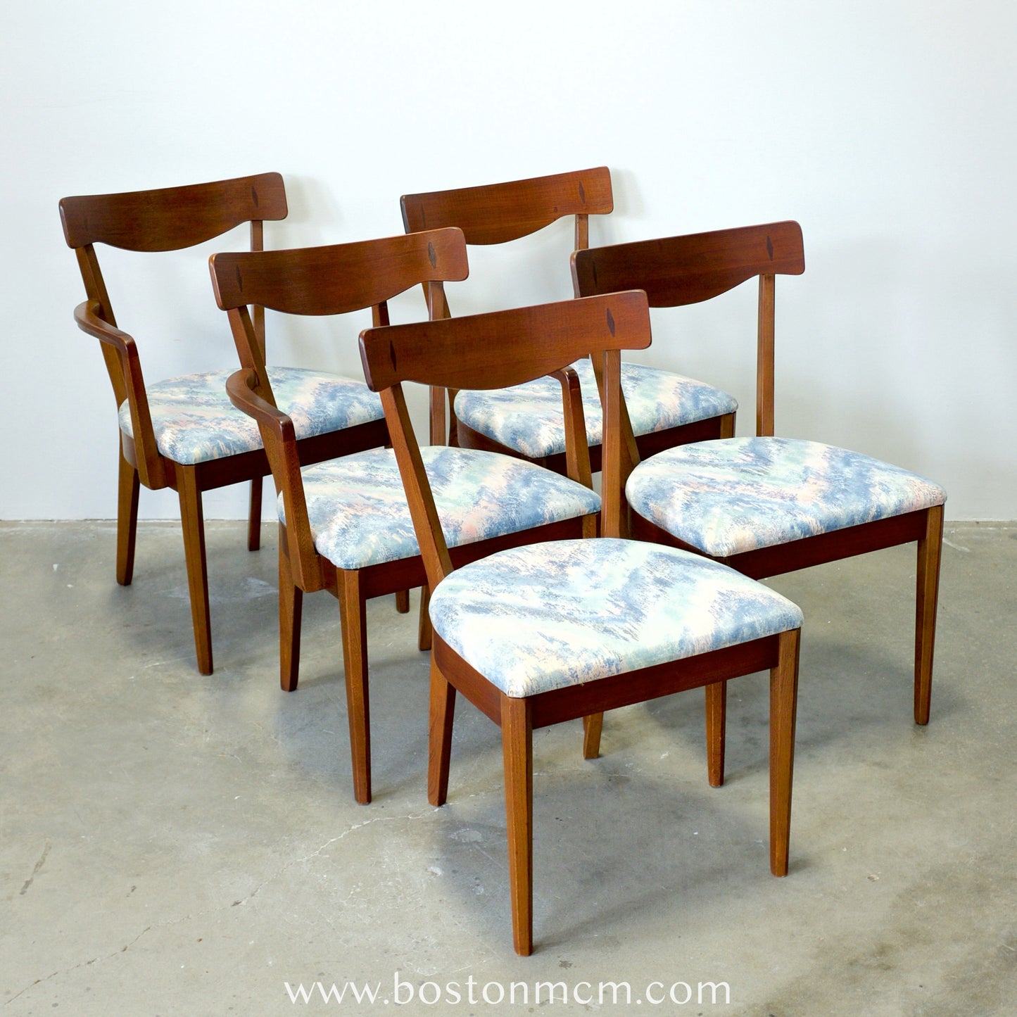 American of Martinsville "Dania II" Set of 5 Walnut & Rosewood Dining Chairs