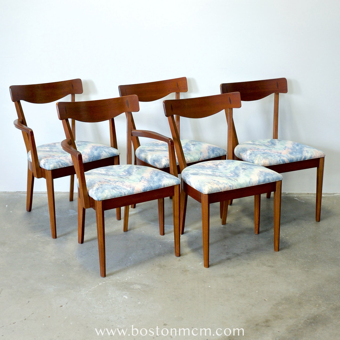 American of Martinsville "Dania II" Set of 5 Walnut & Rosewood Dining Chairs