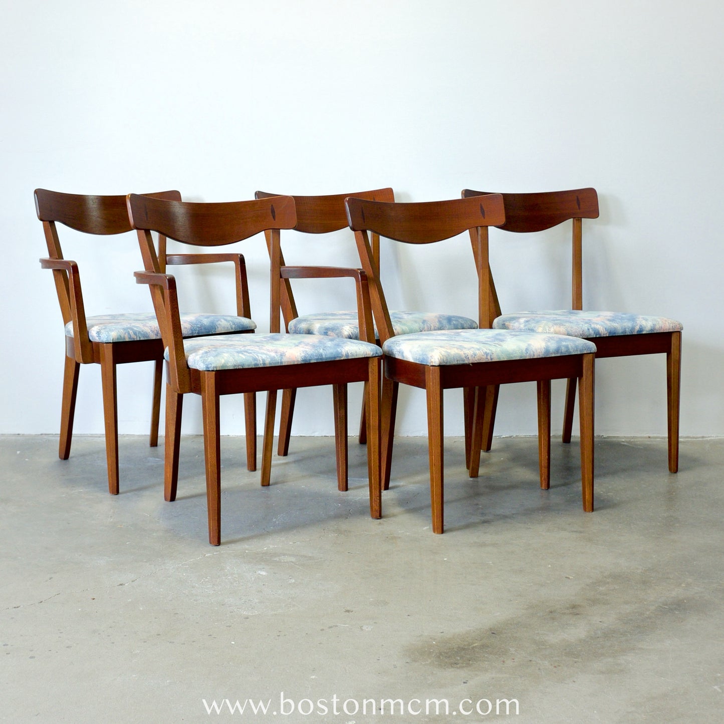 American of Martinsville "Dania II" Set of 5 Walnut & Rosewood Dining Chairs